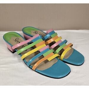 Siamanto Womens Pastel Rainbow low heal open toe shoes Size 7 Easter Vintage